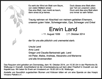 Anzeige von Erwin Land von Kölner Stadt-Anzeiger / Kölnische Rundschau / Express
