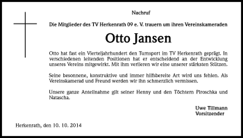 Anzeige von Otto Jansen von Kölner Stadt-Anzeiger / Kölnische Rundschau / Express