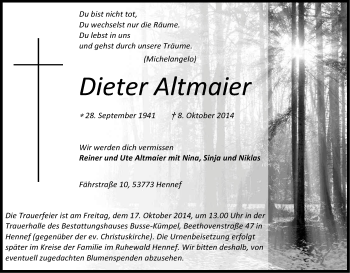 Anzeige von Dieter Altmaier von Kölner Stadt-Anzeiger / Kölnische Rundschau / Express