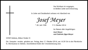 Anzeige von Josef Meyer von Kölner Stadt-Anzeiger / Kölnische Rundschau / Express
