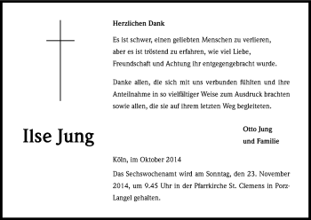 Anzeige von Ilse Jung von Kölner Stadt-Anzeiger / Kölnische Rundschau / Express