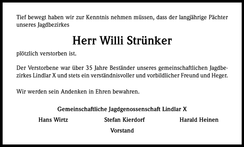  Traueranzeige für Willi Strünker vom 15.10.2014 aus Kölner Stadt-Anzeiger / Kölnische Rundschau / Express