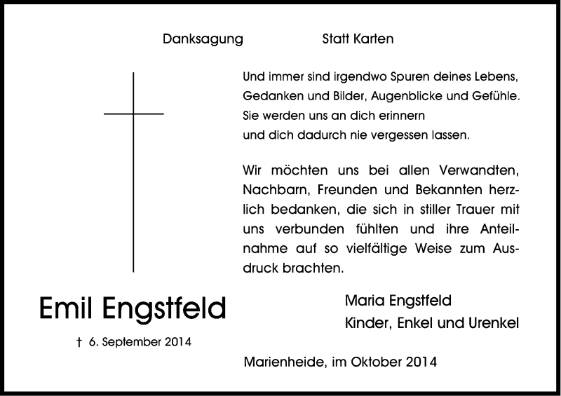  Traueranzeige für Emil Engstfeld vom 15.10.2014 aus Kölner Stadt-Anzeiger / Kölnische Rundschau / Express
