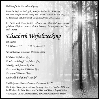 Anzeige von Elisabeth Weßelmecking von Kölner Stadt-Anzeiger / Kölnische Rundschau / Express