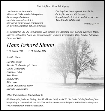 Anzeige von Hans Erhard Simon von Kölner Stadt-Anzeiger / Kölnische Rundschau / Express
