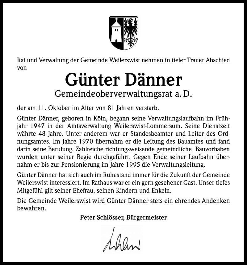  Traueranzeige für Günter Dänner vom 17.10.2014 aus Kölner Stadt-Anzeiger / Kölnische Rundschau / Express