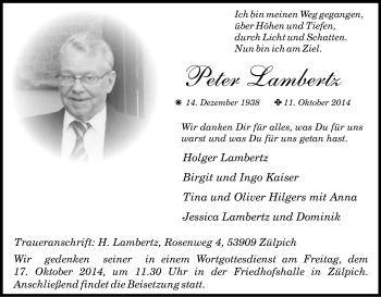 Anzeige von Peter Lambertz von Kölner Stadt-Anzeiger / Kölnische Rundschau / Express