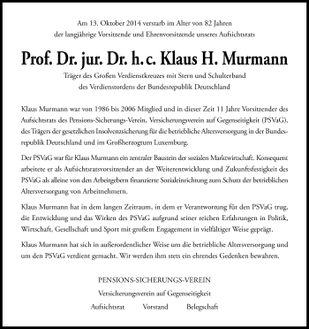 Anzeige von Klaus Murmann von Kölner Stadt-Anzeiger / Kölnische Rundschau / Express