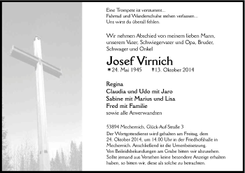 Anzeige von Josef Virnich von Kölner Stadt-Anzeiger / Kölnische Rundschau / Express