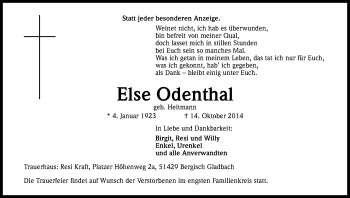 Anzeige von Else Odenthal von Kölner Stadt-Anzeiger / Kölnische Rundschau / Express