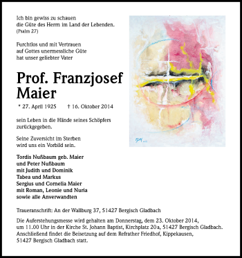 Anzeige von Franzjosef Maier von Kölner Stadt-Anzeiger / Kölnische Rundschau / Express