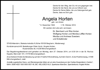 Anzeige von Angela Horten von Kölner Stadt-Anzeiger / Kölnische Rundschau / Express