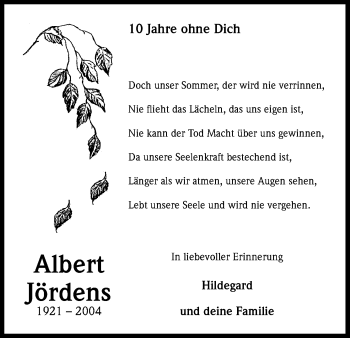 Anzeige von Albert Jördens von Kölner Stadt-Anzeiger / Kölnische Rundschau / Express