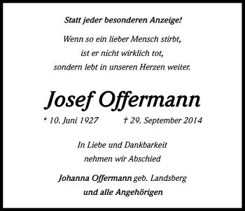 Anzeige von Josef Offermann von Kölner Stadt-Anzeiger / Kölnische Rundschau / Express
