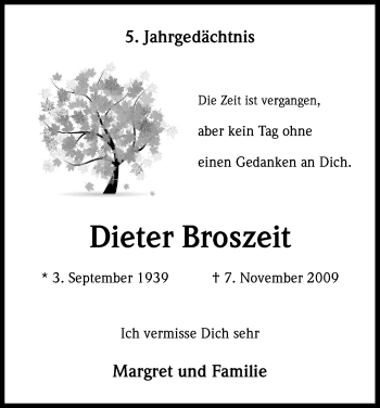 Anzeige von Dieter Broszeit von Kölner Stadt-Anzeiger / Kölnische Rundschau / Express