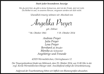 Anzeige von Angelika Pleyel von Kölner Stadt-Anzeiger / Kölnische Rundschau / Express