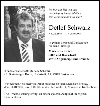 Anzeige von Detlef Schwarz von Kölner Stadt-Anzeiger / Kölnische Rundschau / Express