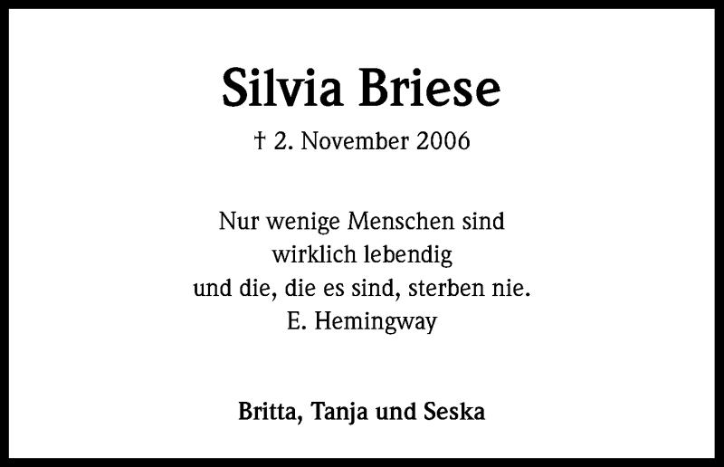  Traueranzeige für Silvia Briese vom 31.10.2014 aus Kölner Stadt-Anzeiger / Kölnische Rundschau / Express