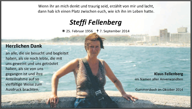  Traueranzeige für Steffi Fellenberg vom 25.10.2014 aus Kölner Stadt-Anzeiger / Kölnische Rundschau / Express
