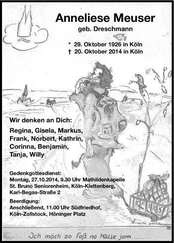 Anzeige von Anneliese Meuser von Kölner Stadt-Anzeiger / Kölnische Rundschau / Express