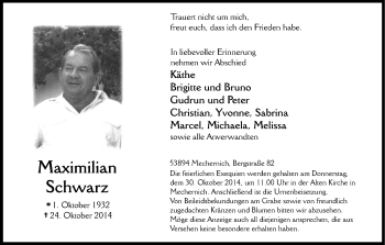 Anzeige von Maximilian Schwarz von Kölner Stadt-Anzeiger / Kölnische Rundschau / Express