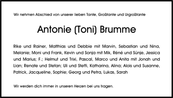 Anzeige von Antonie Brumme von Kölner Stadt-Anzeiger / Kölnische Rundschau / Express