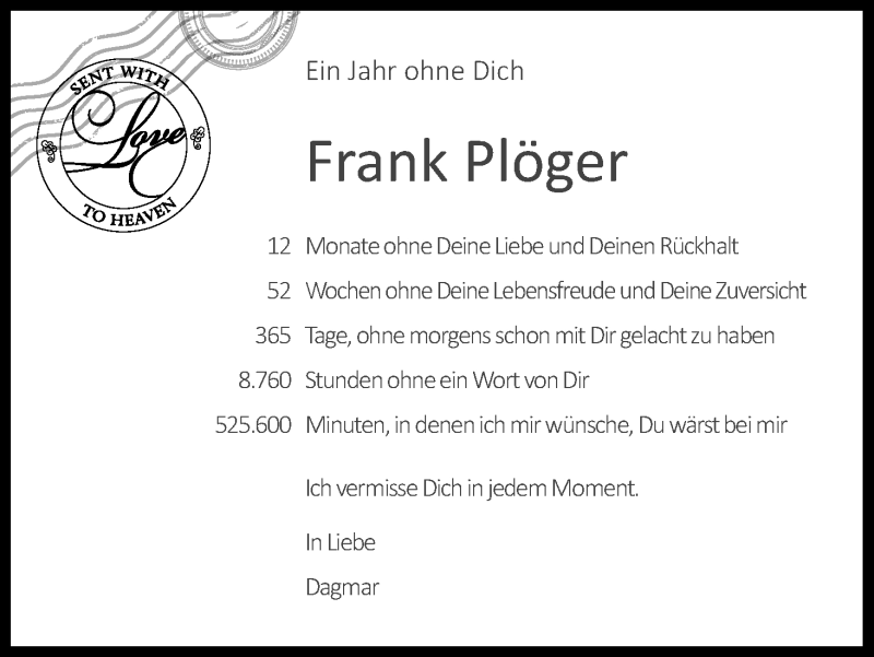  Traueranzeige für Frank Plöger vom 01.11.2014 aus Kölner Stadt-Anzeiger / Kölnische Rundschau / Express