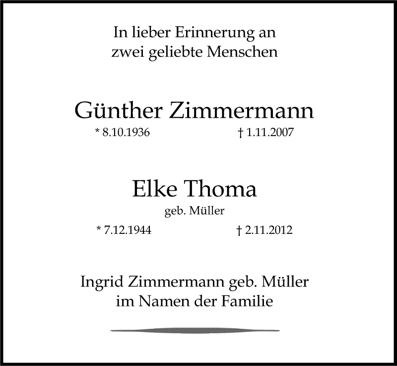  Traueranzeige für Günther Zimmermann vom 01.11.2014 aus Kölner Stadt-Anzeiger / Kölnische Rundschau / Express