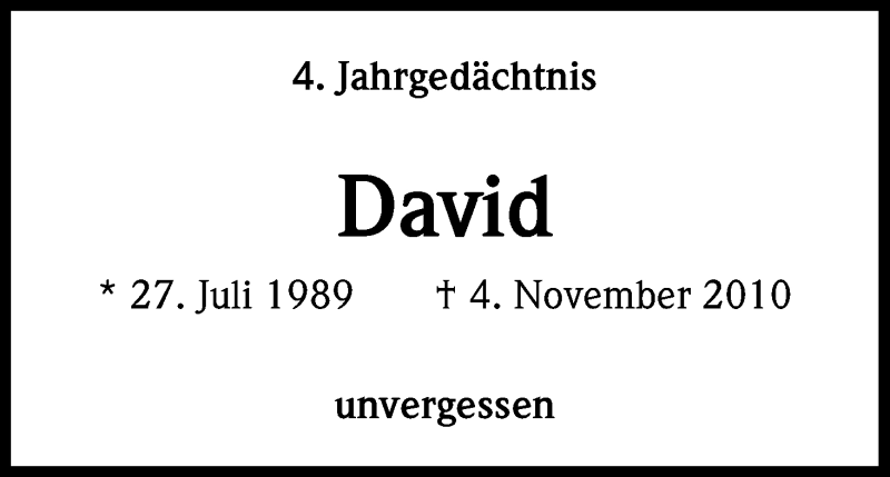  Traueranzeige für David Gimkiewicz vom 01.11.2014 aus Kölner Stadt-Anzeiger / Kölnische Rundschau / Express
