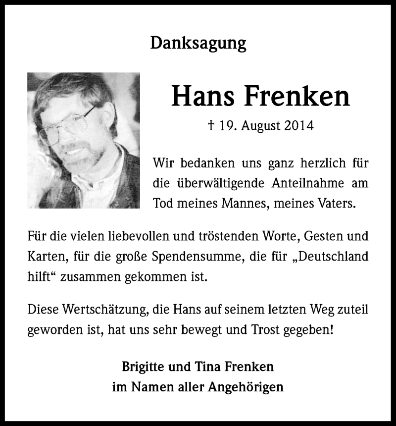  Traueranzeige für Hans Frenken vom 01.11.2014 aus Kölner Stadt-Anzeiger / Kölnische Rundschau / Express