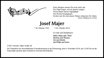 Anzeige von Josef Maier von Kölner Stadt-Anzeiger / Kölnische Rundschau / Express