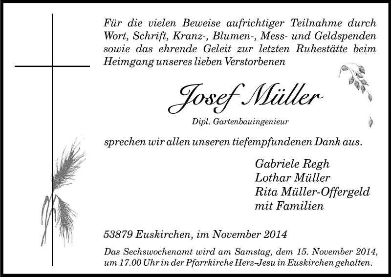  Traueranzeige für Josef Müller vom 08.11.2014 aus Kölner Stadt-Anzeiger / Kölnische Rundschau / Express