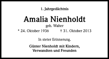 Anzeige von Amalia Nienholdt von Kölner Stadt-Anzeiger / Kölnische Rundschau / Express