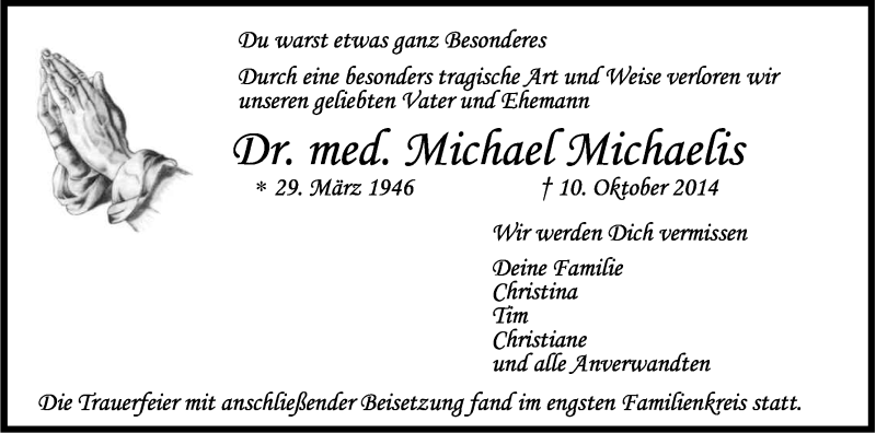  Traueranzeige für Michael Michaelis vom 31.10.2014 aus Kölner Stadt-Anzeiger / Kölnische Rundschau / Express