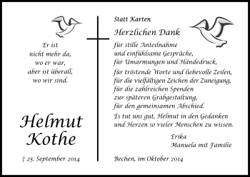 Anzeige von Helmut Kothe von Kölner Stadt-Anzeiger / Kölnische Rundschau / Express