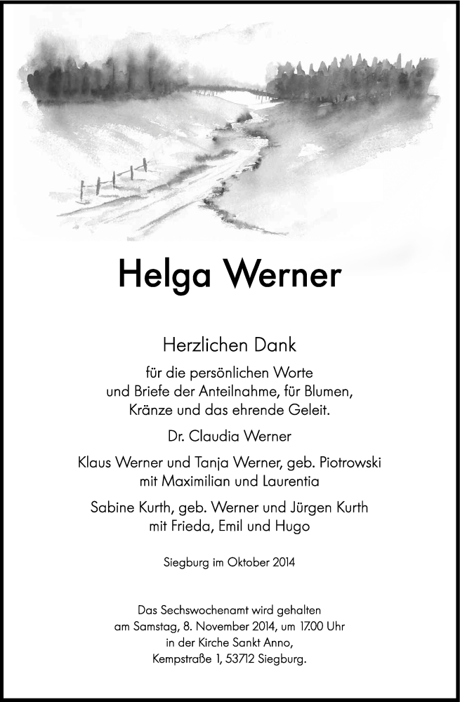  Traueranzeige für Helga Werner vom 01.11.2014 aus Kölner Stadt-Anzeiger / Kölnische Rundschau / Express