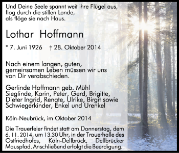 Anzeige von Lothar Hoffmann von Kölner Stadt-Anzeiger / Kölnische Rundschau / Express