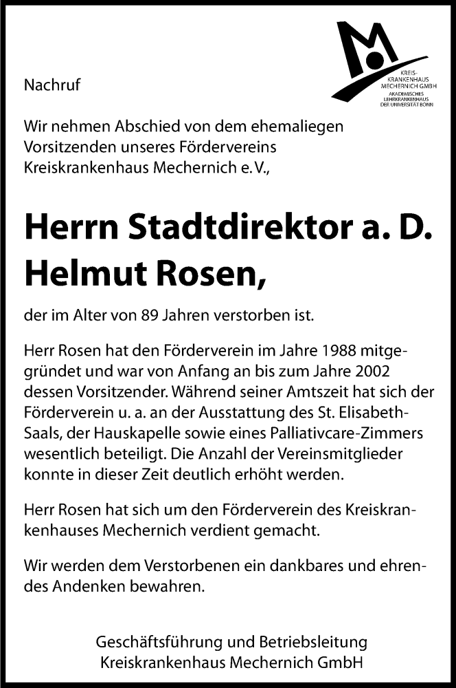  Traueranzeige für Helmut Rosen vom 01.11.2014 aus Kölner Stadt-Anzeiger / Kölnische Rundschau / Express