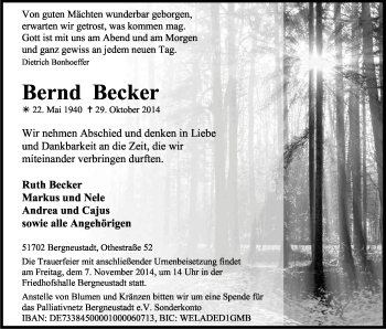 Anzeige von Bernd Becker von Kölner Stadt-Anzeiger / Kölnische Rundschau / Express