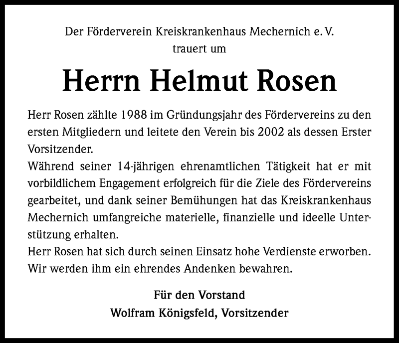  Traueranzeige für Helmut Rosen vom 03.11.2014 aus Kölner Stadt-Anzeiger / Kölnische Rundschau / Express