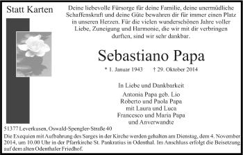 Anzeige von Sebastiano Papa von Kölner Stadt-Anzeiger / Kölnische Rundschau / Express