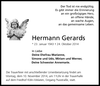 Anzeige von Hermann Gerards von Kölner Stadt-Anzeiger / Kölnische Rundschau / Express