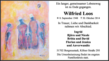 Anzeige von Wilfried Loos von Kölner Stadt-Anzeiger / Kölnische Rundschau / Express