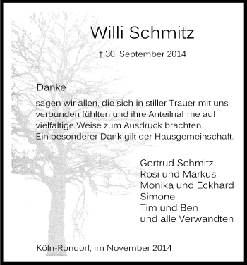 Anzeige von Willi Schmitz von Kölner Stadt-Anzeiger / Kölnische Rundschau / Express