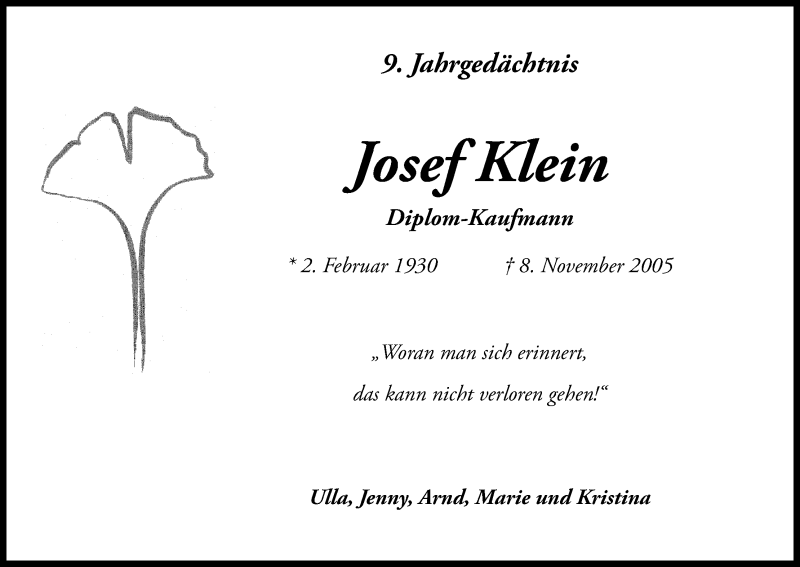 Traueranzeige für Josef Klein vom 08.11.2014 aus Kölner Stadt-Anzeiger / Kölnische Rundschau / Express