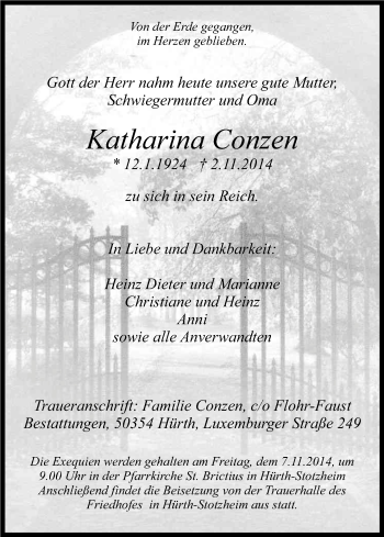 Anzeige von Katharina Conzen von Kölner Stadt-Anzeiger / Kölnische Rundschau / Express