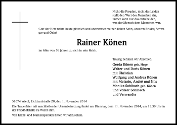 Anzeige von Rainer Könen von Kölner Stadt-Anzeiger / Kölnische Rundschau / Express