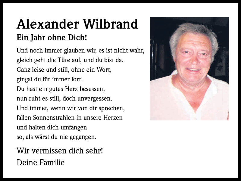  Traueranzeige für Alexander Wilbrand vom 11.11.2014 aus Kölner Stadt-Anzeiger / Kölnische Rundschau / Express
