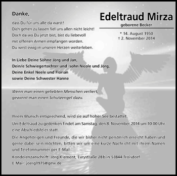 Anzeige von Edeltraud Mirza von Kölner Stadt-Anzeiger / Kölnische Rundschau / Express