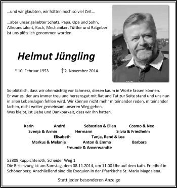 Anzeige von Helmut Jüngling von Kölner Stadt-Anzeiger / Kölnische Rundschau / Express